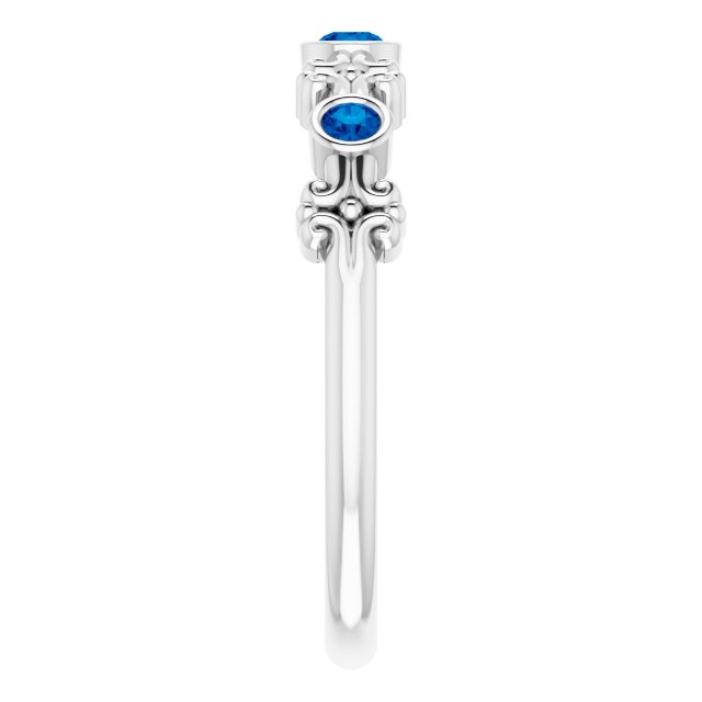 Platinum Round Natural Blue Sapphire Bezel-Set Ring III - view 5