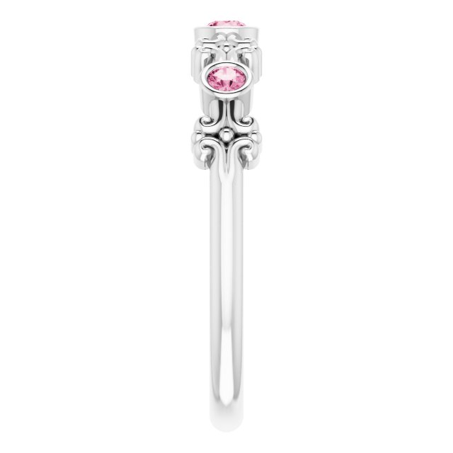 Platinum Round Natural Pink Tourmaline Bezel-Set Ring III - view 5
