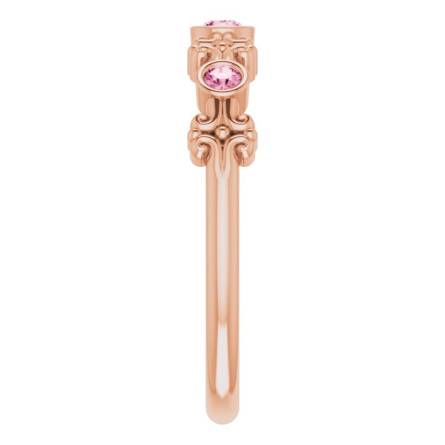 14K Gold Round Natural Pink Tourmaline Bezel-Set Ring III - Rose Gold - view 5