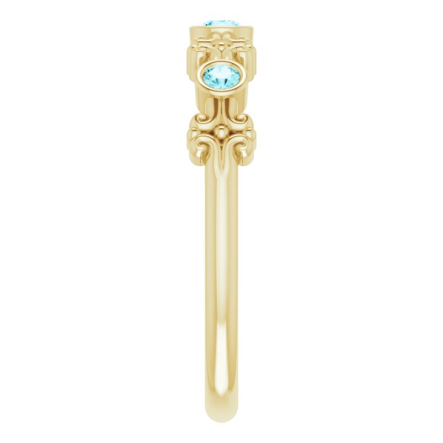 14K Gold Round Natural Blue Zircon Bezel-Set Ring III - Yellow Gold - view 4