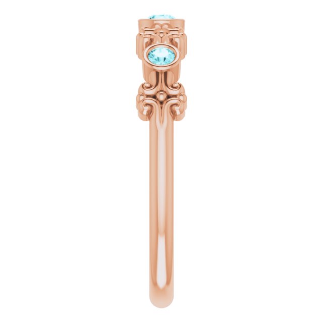 14K Gold Round Natural Blue Zircon Bezel-Set Ring III - Rose Gold - view 5