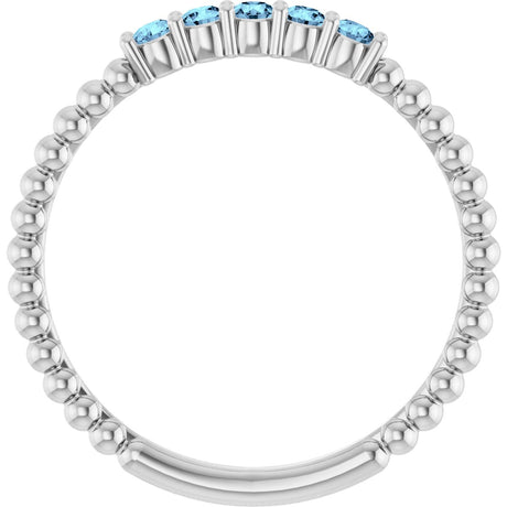 Platinum Round Natural Aquamarine Stackable Ring – 2mm Stones - view 2