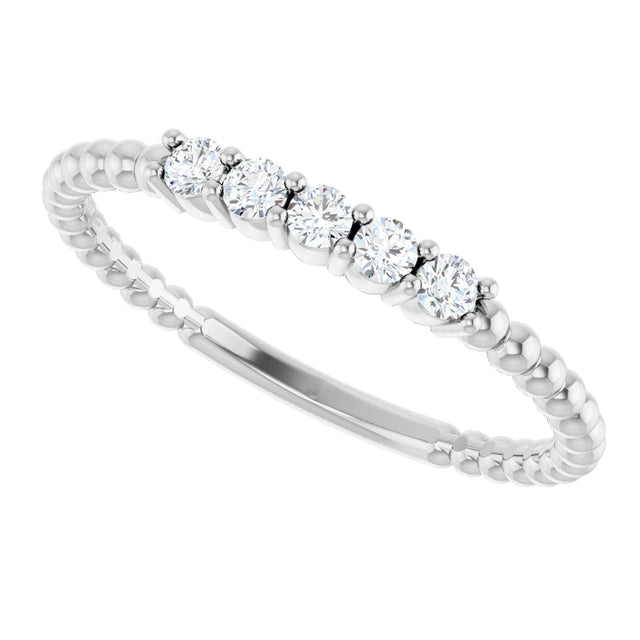 14K Gold Round Natural Diamond Stackable Ring VIII - White Gold - view 5