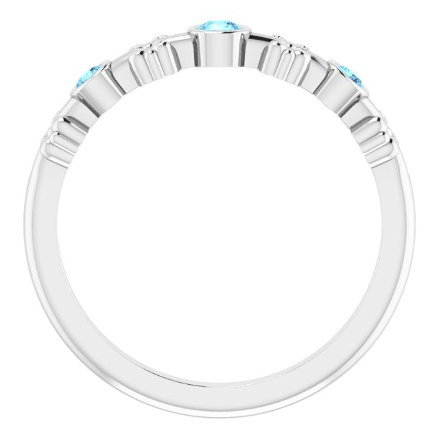 14K Gold Round Natural Aquamarine Bezel-Set Ring III - White Gold - view 2