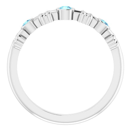 Platinum Round Natural Aquamarine Bezel-Set Ring III - view 2