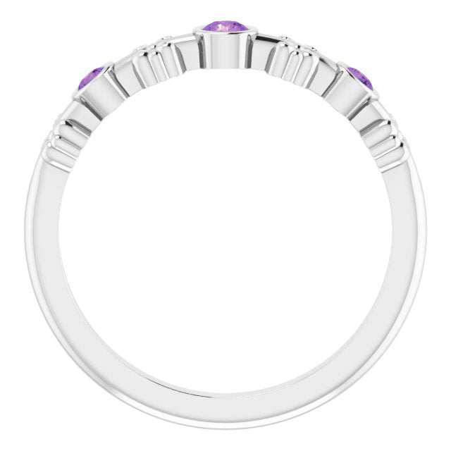 Platinum Round Natural Amethyst Bezel-Set Ring III - view 2