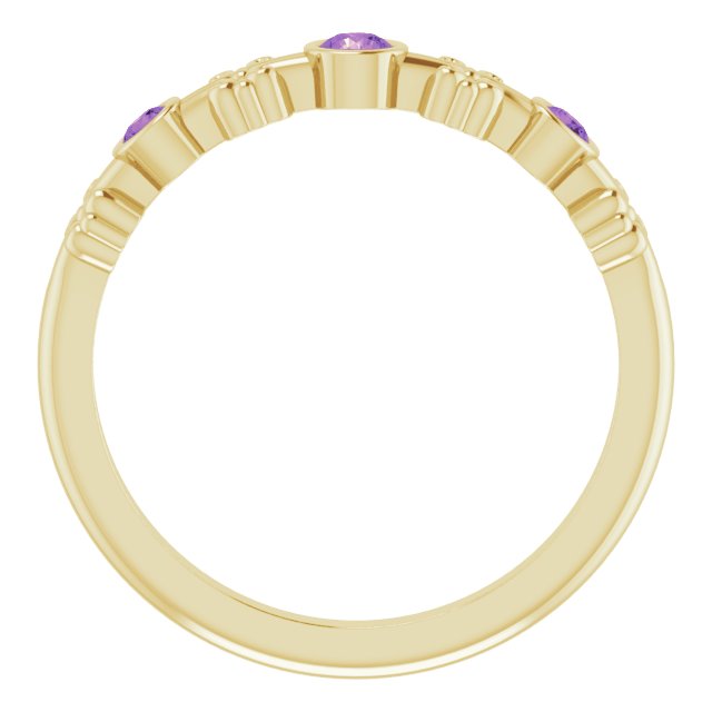 14K Gold Round Natural Amethyst Bezel-Set Ring III - Yellow Gold - view 2