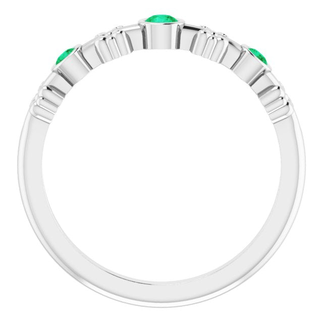 14K Gold Round Lab-Grown Emerald Bezel-Set Ring III - White Gold - view 2