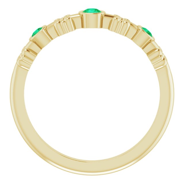 14K Gold Round Natural Emerald Bezel-Set Ring III - Yellow Gold - view 2