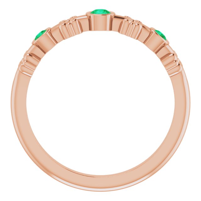 14K Gold Round Lab-Grown Emerald Bezel-Set Ring III - Rose Gold - view 2