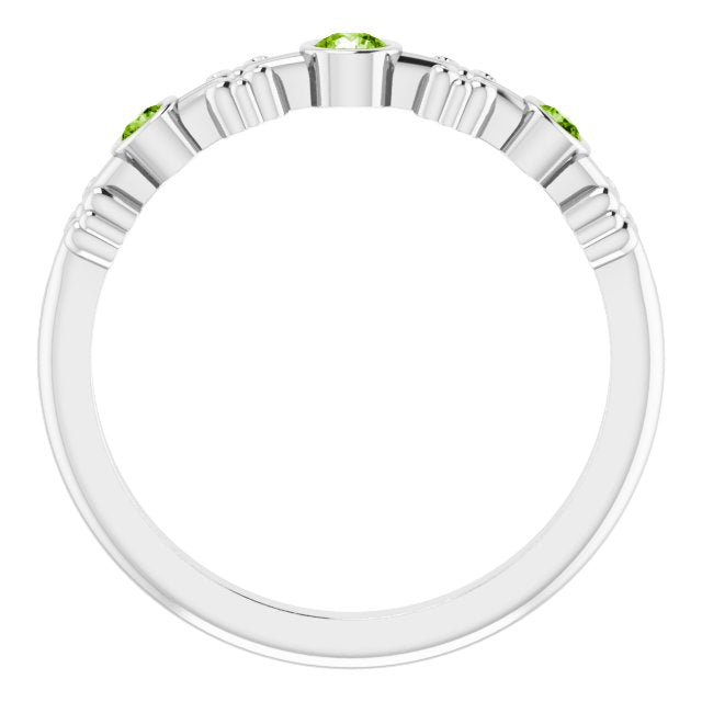 14K Gold Round Natural Peridot Bezel-Set Ring III - White Gold - view 2