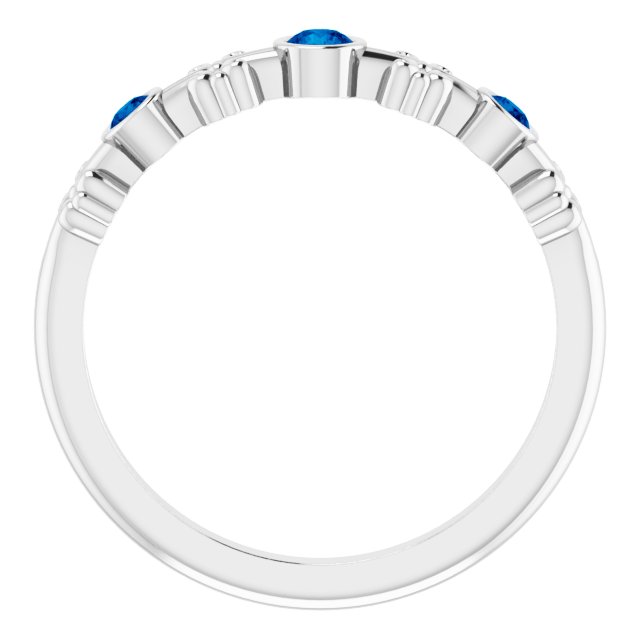 14K Gold Round Lab-Grown Blue Sapphire Bezel-Set Ring II - White Gold - view 2