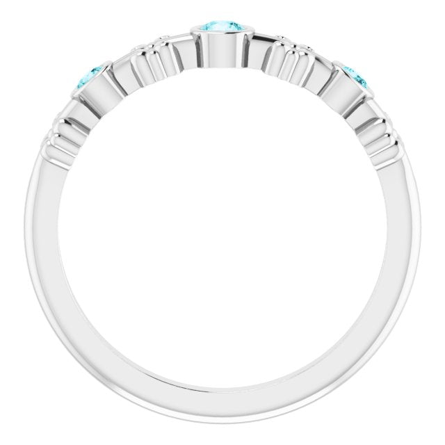 Platinum Round Natural Blue Zircon Bezel-Set Ring III - view 2