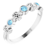 Platinum Round Natural Aquamarine Bezel-Set Ring III