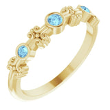 14K Gold Round Natural Aquamarine Bezel-Set Ring III - Yellow Gold