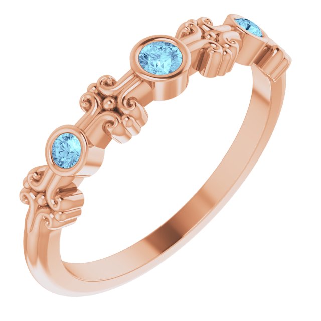 14K Gold Round Natural Aquamarine Bezel-Set Ring III - Rose Gold