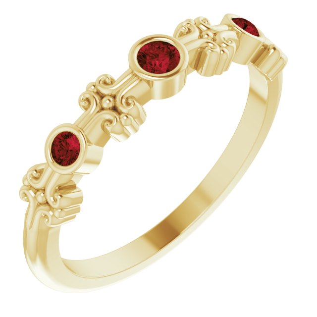 14K Gold Round Natural Mozambique Garnet Bezel-Set Ring III - Yellow Gold