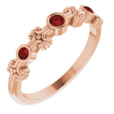 14K Gold Round Natural Mozambique Garnet Bezel-Set Ring III - Rose Gold