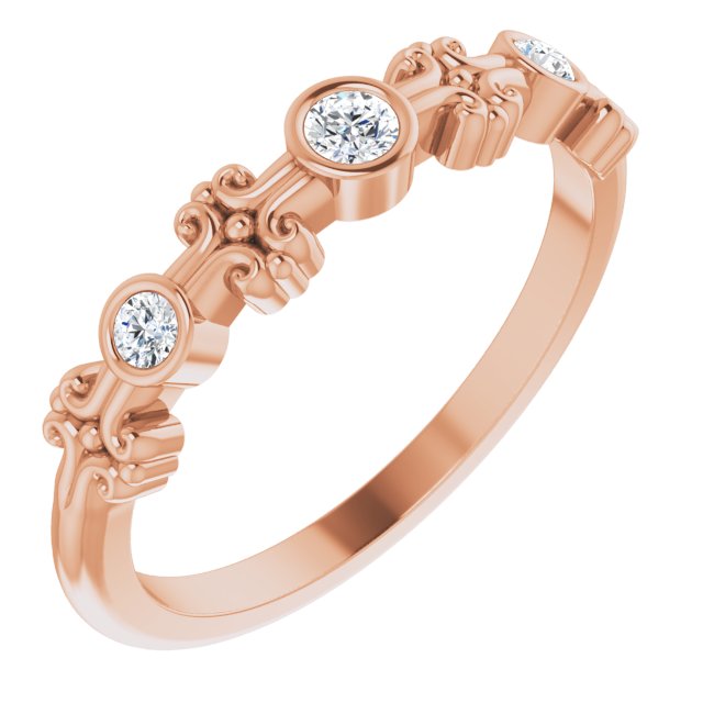 14K Gold Round Natural Diamond Bezel-Set Ring III - Rose Gold