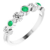 Platinum Round Natural Emerald Bezel-Set Ring III