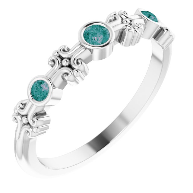 14K Gold Round Natural Alexandrite Bezel-Set Ring III - White Gold