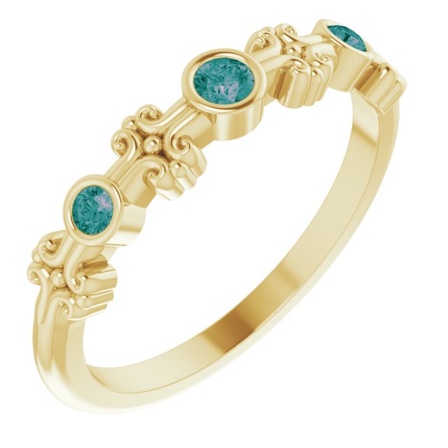 14K Gold Round Natural Alexandrite Bezel-Set Ring III - Yellow Gold