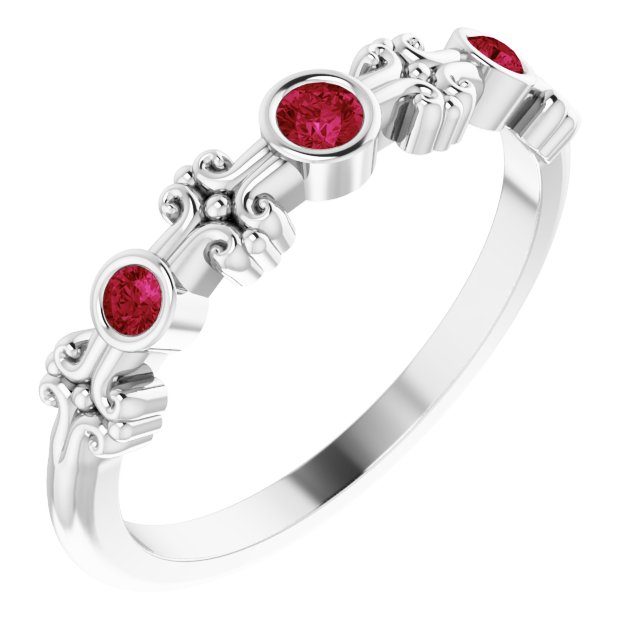 Platinum Round Natural Ruby Bezel-Set Ring III