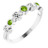 14K Gold Round Natural Peridot Bezel-Set Ring III - White Gold