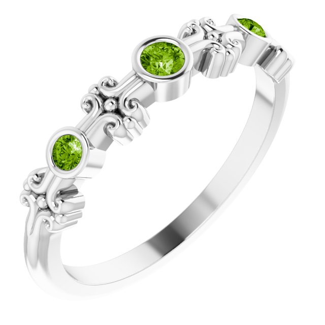 14K Gold Round Natural Peridot Bezel-Set Ring III - White Gold