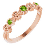 14K Gold Round Natural Peridot Bezel-Set Ring III - Rose Gold