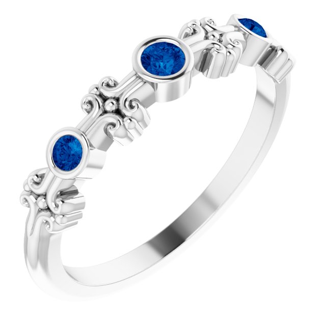 14K Gold Round Lab-Grown Blue Sapphire Bezel-Set Ring II - White Gold
