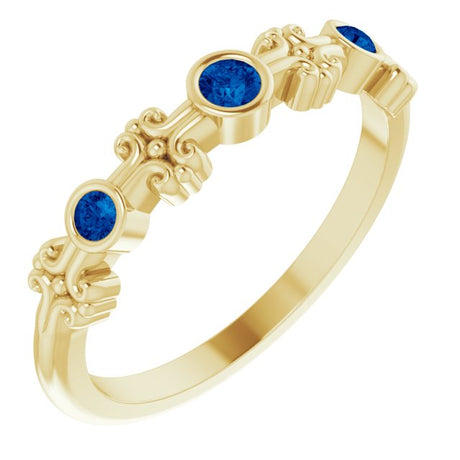 14K Gold Round Natural Blue Sapphire Bezel-Set Ring III - Yellow Gold