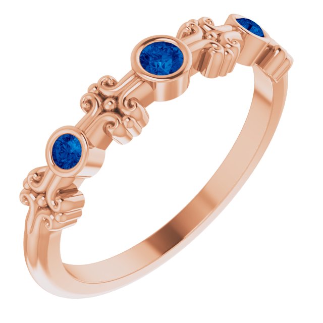 14K Gold Round Natural Blue Sapphire Bezel-Set Ring III - Rose Gold