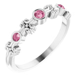 14K Gold Round Natural Pink Tourmaline Bezel-Set Ring III - White Gold