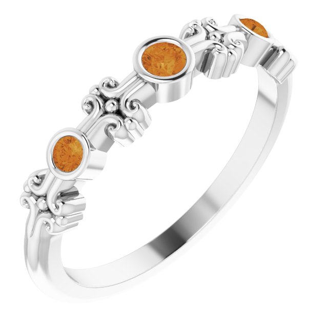 14K Gold Round Natural Citrine Bezel-Set Ring III - White Gold
