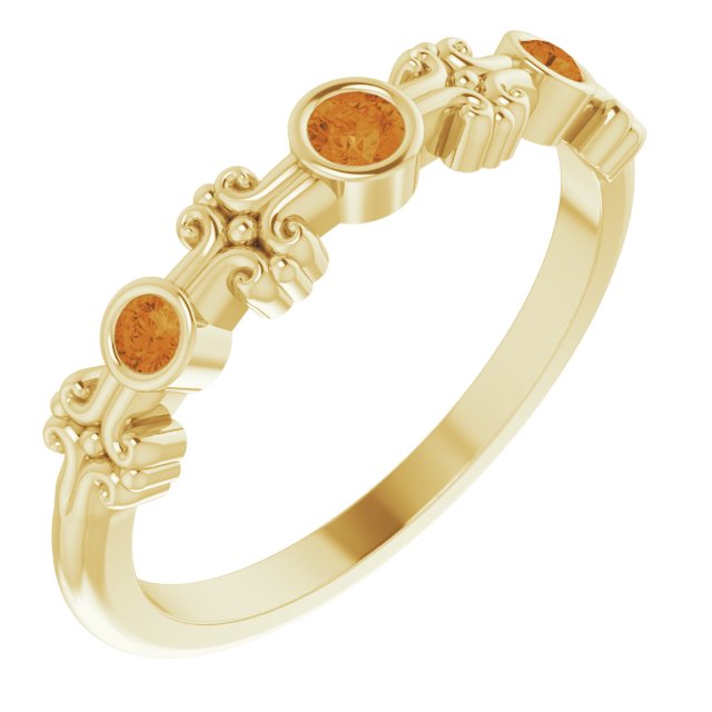 14K Gold Round Natural Citrine Bezel-Set Ring III - Yellow Gold
