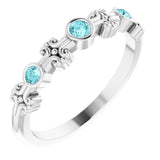 14K Gold Round Natural Blue Zircon Bezel-Set Ring III - White Gold