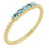 14K Gold Round Natural Aquamarine Stackable Ring – 2mm Stones - Yellow Gold