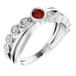 14K Gold Round Natural Mozambique Garnet Criss-Cross Bezel-Set Ring - White Gold