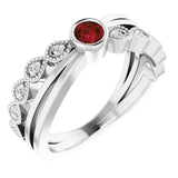 14K Gold Round Natural Mozambique Garnet Criss-Cross Bezel-Set Ring - White Gold
