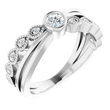 Platinum Round Natural White Sapphire Criss-Cross Bezel-Set Ring