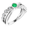 14K Gold Round Natural Emerald Criss-Cross Bezel-Set Ring - White Gold