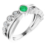 14K Gold Round Natural Emerald Criss-Cross Bezel-Set Ring - White Gold
