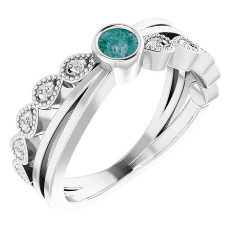 Platinum Round Natural Alexandrite Criss-Cross Bezel-Set Ring