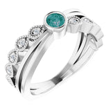 14K Gold Round Natural Alexandrite Criss-Cross Bezel-Set Ring - White Gold