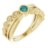 14K Gold Round Natural Alexandrite Criss-Cross Bezel-Set Ring - Yellow Gold