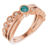 14K Gold Round Natural Alexandrite Criss-Cross Bezel-Set Ring - Rose Gold