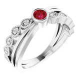 Platinum Round Natural Ruby Criss-Cross Bezel-Set Ring