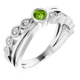 Platinum Round Natural Peridot Criss-Cross Bezel-Set Ring