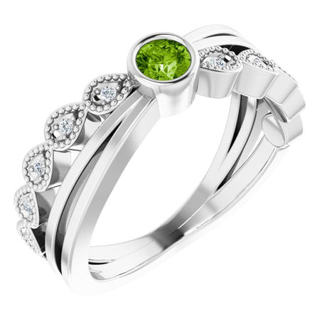 Platinum Round Natural Peridot Criss-Cross Bezel-Set Ring